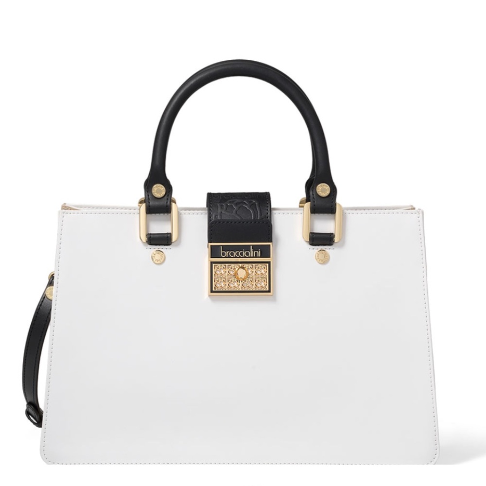 White/Black Top Handle Bag Braccialini Alicia
